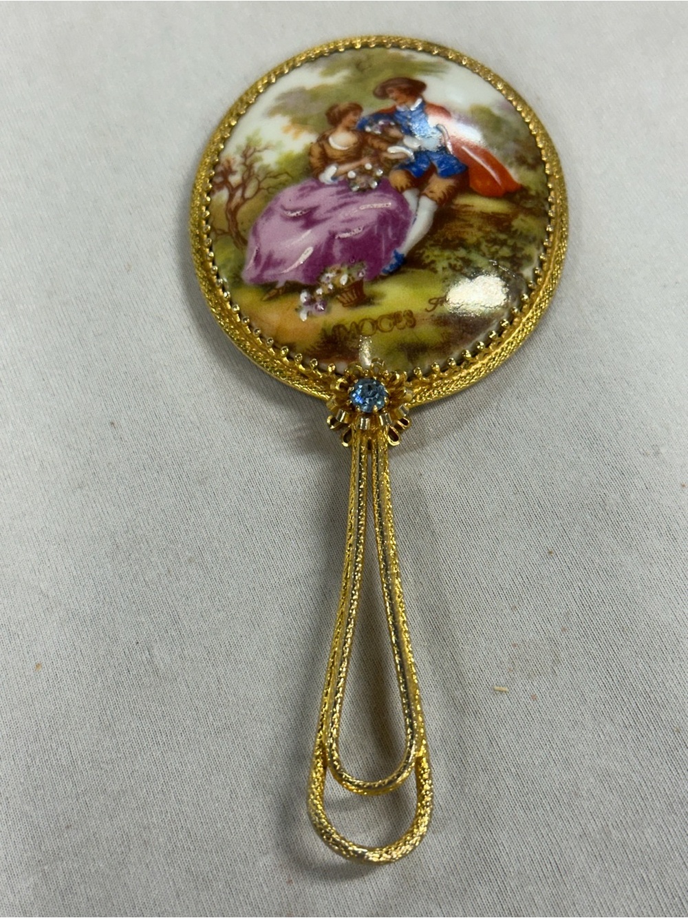 Vintage Limoges Porcelain Hand Vanity Mirror
